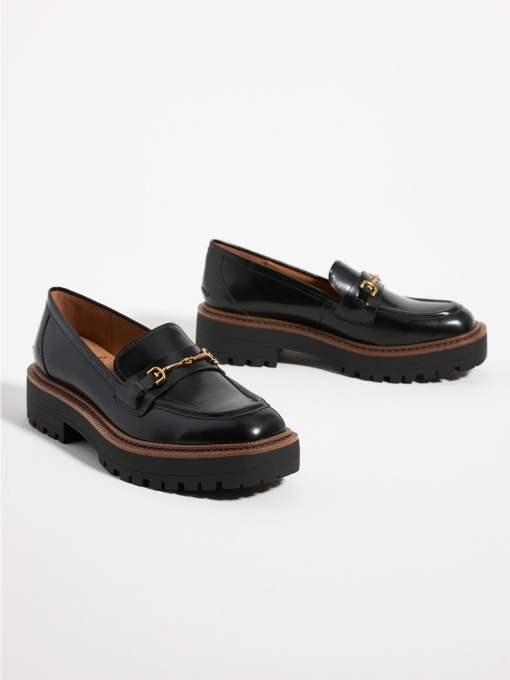 Sam Edelman Laurs Chunky Platform Loafers Horse Bit Patent Leather Black Size 9